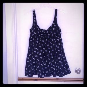 Navy one piece swimsuit w sailing motif, size 22W